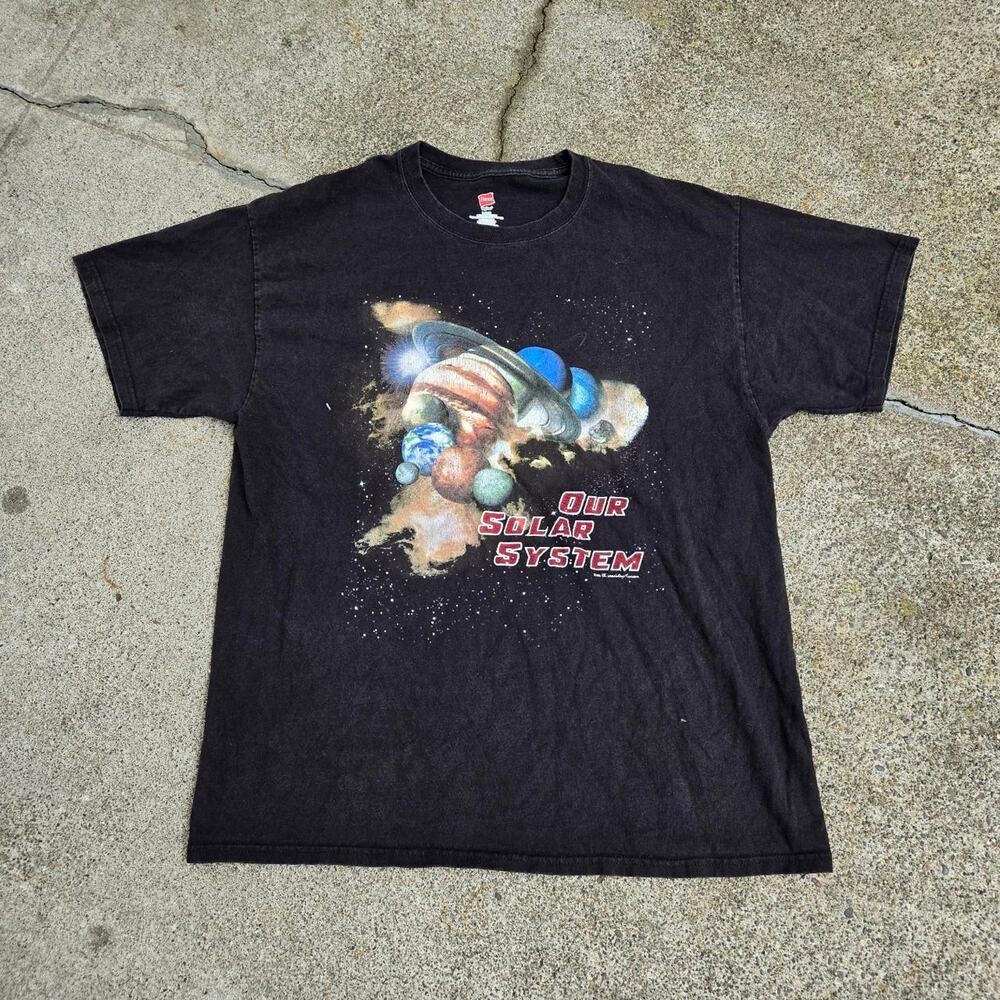 Vtg OUR SOLAR SYSTEM Planets Milky Way Collage Graphic Science Space T Shirt L
